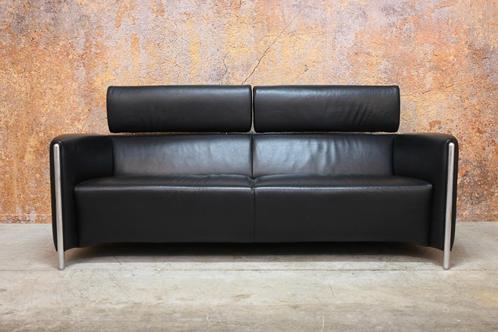 ZGANieuw! unieke zwarte leren Leolux Goncharov design bank, Huis en Inrichting, Banken | Bankstellen, Zo goed als nieuw, Rechte bank