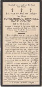 Constantinus Oomens 1896 Dongen + 1919 Dongen, 22 jr, Verzamelen, Bidprentjes en Rouwkaarten, Verzenden, Bidprentje