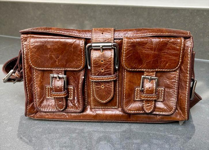 Cognac bruine leren tas van Riverdale, Sieraden, Tassen en Uiterlijk, Tassen | Damestassen, Zo goed als nieuw, Handtas, Bruin