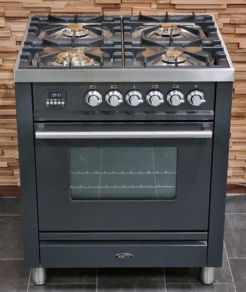 🔥Luxe Fornuis Boretti 70cm antraciet + rvs 4 pits 1 oven, Witgoed en Apparatuur, Fornuizen, Zo goed als nieuw, Vrijstaand, Gas