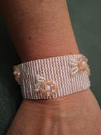 Geweven armband met rozen in roze, Ophalen of Verzenden, Zo goed als nieuw, Roze
