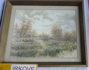 LANDSCHAP MET BERKEN * AQUAREL In Lijst * beschikbaar voor biedingen