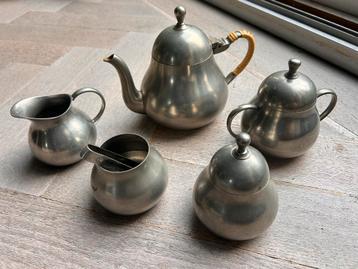 Vintage Tinnen Theeservies - 5 Delig beschikbaar voor biedingen