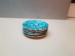 5 Jugendstil Art Deco schoteltjes blauw turquoise gebrand, Ophalen of Verzenden