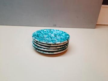 5 Jugendstil Art Deco schoteltjes blauw turquoise gebrand  beschikbaar voor biedingen