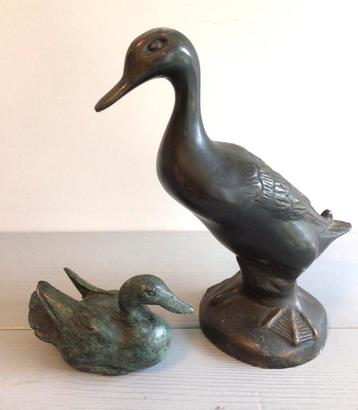 Twee bronzen eenden eend brons beelden sculpuur dieren vogel beschikbaar voor biedingen