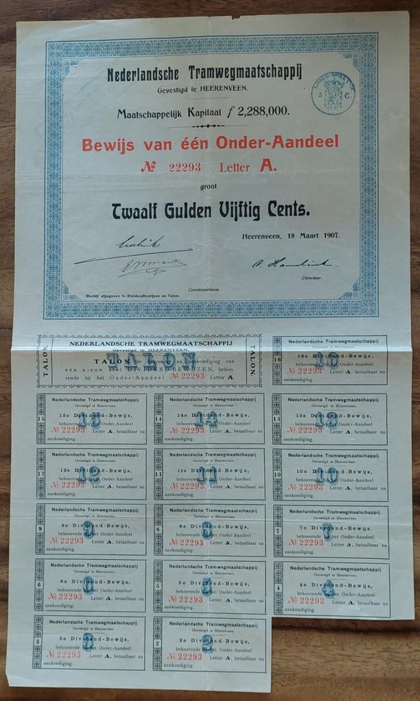 NTM. Bewijs van één Onder- Aandeel. Heerenveen, Ophalen of Verzenden, Gebruikt, Tram, Overige typen