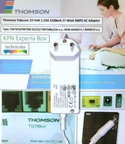 Thomson Telecom 22V 1.23A 27W Adapter Friwo FW7582 FW7455/EU, Computers en Software, Pc- en Netwerkkabels, Zo goed als nieuw, Ophalen of Verzenden