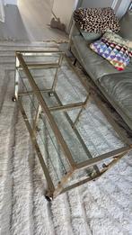Hollywood Regency Glazen Salontafel/Sidetable op Wielen, Ophalen, Minder dan 50 cm, Gebruikt, 50 tot 100 cm