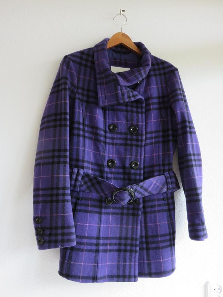 Esprit 85% wollen mantel winterjas paars zwarte ruit maat 38, Kleding | Dames, Jassen | Winter, Zo goed als nieuw, Maat 38/40 (M)