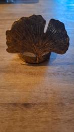 Metalen kandelaartje / waxinehouder Ginkgo, Gebruikt, Ophalen of Verzenden, Bruin, Brons of Koper