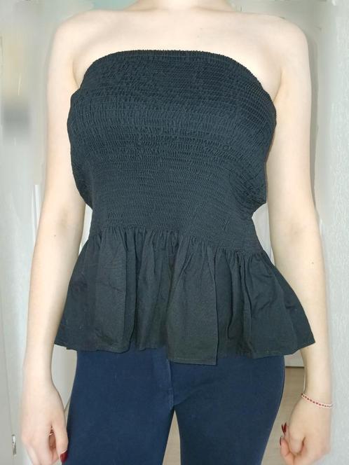 Divided H&M peplum zwart gesmokt katoen top stretch S zgan, Kleding | Dames, Tops, Zo goed als nieuw, Maat 36 (S), Zwart, Zonder mouw