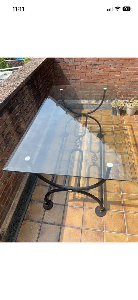 Glazen eettafel 850x1500mm/12mm dik facet geslepen glasplaat, Ophalen, Gebruikt, 50 tot 100 cm, Glas
