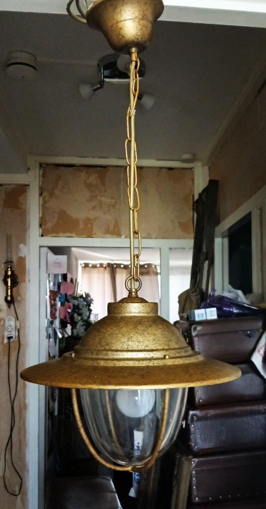 Twee scheepslampen massive hanglampen goudkleurig, Huis en Inrichting, Lampen | Hanglampen, Zo goed als nieuw, Minder dan 50 cm