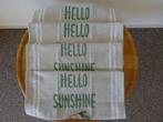 4 theedoeken met opdruk Hello Sunshine nieuw, Ophalen of Verzenden, Nieuw, Beige, Theedoek of Handdoek