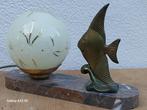 Art deco tafellamp vis zamac op marmer, Ophalen of Verzenden