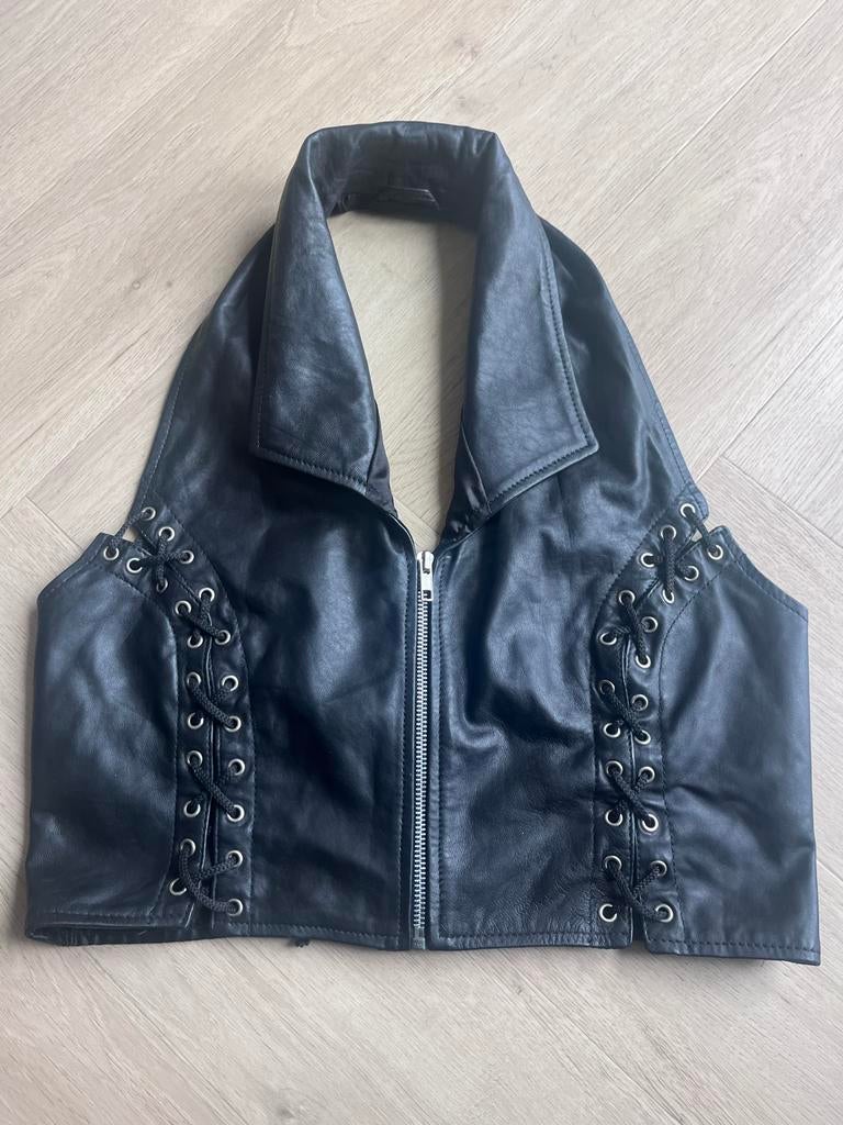 Leren hesje mouwloos verstelbaar maat 36-XXXL, Kleding | Dames, Tops, Zwart, Ophalen of Verzenden, Gedragen, Maat 36 (S)