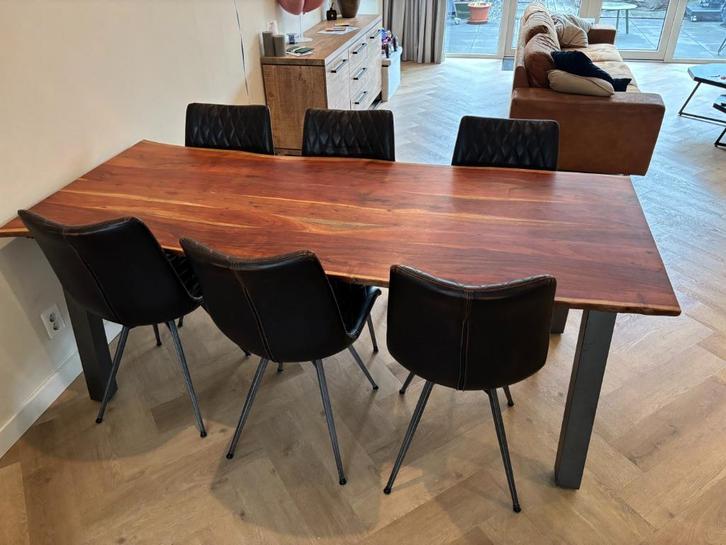 Eettafel 210cm met 6 stoelen, Huis en Inrichting, Tafels | Eettafels, Gebruikt, 100 tot 150 cm, 200 cm of meer, Rechthoekig, Ophalen