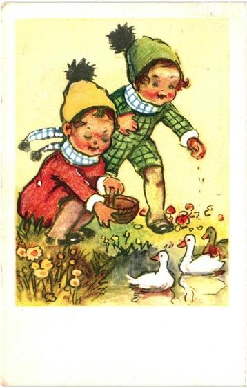 806295 vintage Kinderkaart 1959 Eendjes voeren Gelopen beschikbaar voor biedingen