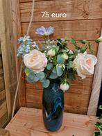 Blauwe vaas mer zijde bloemen, Huis en Inrichting, Ophalen of Verzenden, Nieuw