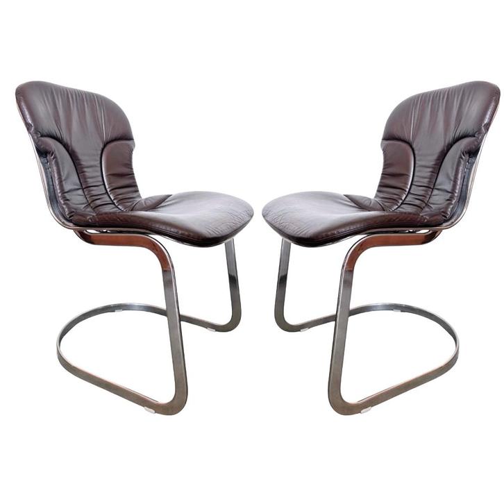 Set Design C2 Stoelen Van Willy Rizzo Voor Cidue Italy, Huis en Inrichting, Stoelen, Gebruikt, Bruin, Ophalen