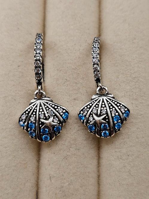 Antiek stijl 925 zilveren oorhangers met schelp., Sieraden, Tassen en Uiterlijk, Oorbellen, Nieuw, Zilver, Zilver, Ophalen of Verzenden