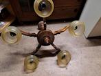 Antieke houten hanglamp met 5 glazen kelken, Ophalen