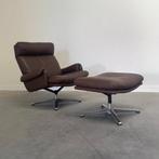 Carl Straub fauteuil met hocker jaren 60 70 vin, Huis en Inrichting, Fauteuils, Ophalen, Gebruikt, Minder dan 75 cm, Leer