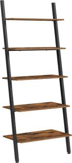 Ladderrek-Boekenkast 5 niveaus-Bruin-Zwart-64D x 34B x 186H, Ophalen, Nieuw