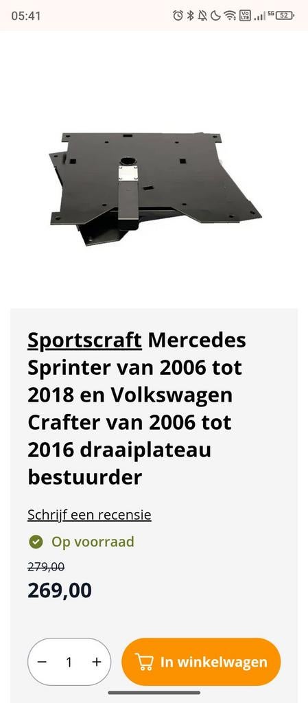 Draaiplateau bijrijdersstoel camper Crafter of Sprinter, Auto-onderdelen, Interieur en Bekleding, Overige automerken, Universele onderdelen