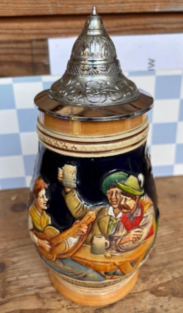 Duitse bierpul met tinnen deksel (ca. 25 cm), Verzamelen, Biermerken, Zo goed als nieuw, Pul(len), Overige merken, Ophalen of Verzenden
