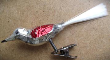 Kerstvogel~Oud Glazen Kerstvogeltje glas~rode snavel~Kerst beschikbaar voor biedingen