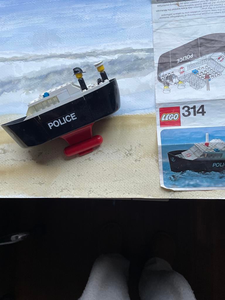 Vintage Lego Politieboot 314, Ophalen of Verzenden, Gebruikt, Complete set, Lego