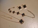 Sieradenset Klaver Zwart Goud - Ketting, Armband, Oorbellen, Ophalen of Verzenden