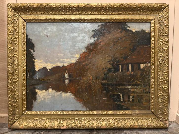 “Olieverf Ger van Vliet – Hollands landschap – incl. lijst”, Antiek en Kunst, Kunst | Schilderijen | Klassiek, Ophalen of Verzenden