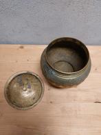 Antieke Indische messing pot met deksel – handgegraveerd –, Antiek en Kunst, Ophalen of Verzenden