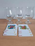 3 Duvel glazen met open letters en setje viltjes, Verzamelen, Biermerken, Ophalen of Verzenden, Zo goed als nieuw, Glas of Glazen