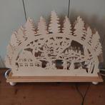 Houten kerst tafereel met licht, raamdecoratie., Antiek en Kunst, Ophalen of Verzenden