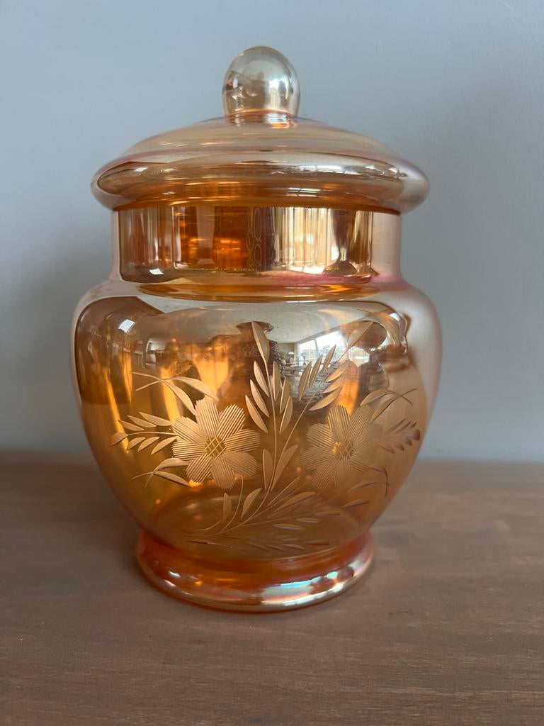 Vintage Goudsbloem Snoeppot met Deksel - Jaren '50, Ophalen of Verzenden