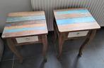 2 landelijke bijzettafels met lade – sfeervolle set, Huis en Inrichting, Tafels | Bijzettafels, Ophalen, Minder dan 55 cm, Gebruikt