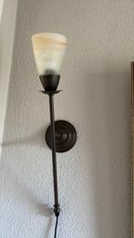 Wandlamp Roestbruin met glazen kap Lengte 47 cm, Ophalen, Zo goed als nieuw, Glas