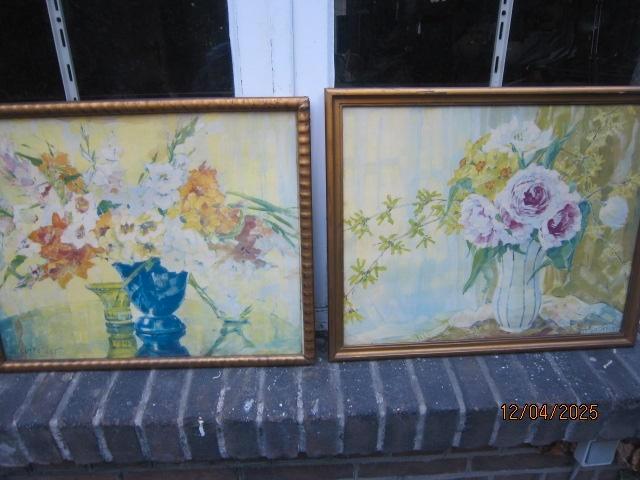 A.K.S.GASTEIGER, 2 Mooie aquarellen/litho's veel Bloemen, Antiek en Kunst, Kunst | Schilderijen | Klassiek, Ophalen of Verzenden