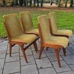 4 vintage stoelen teak met wollen bekleding., Huis en Inrichting, Stoelen, Ophalen, Gebruikt, Bruin, Vier