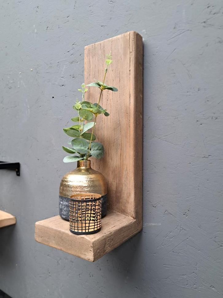 Wandplank Oud Hout Wandplankje Kaarshouder Waxinelicht NIEUW, Huis en Inrichting, Woonaccessoires | Wandplanken en Boekenplanken