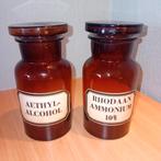 Apothekerspotjes gelabeld, bruin glas., Antiek en Kunst, Antiek | Glas en Kristal, Ophalen of Verzenden