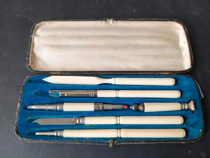 Antieke Schrijfset met Been Handvaten, Antiek en Kunst, Antiek | Gereedschap en Instrumenten, Ophalen of Verzenden