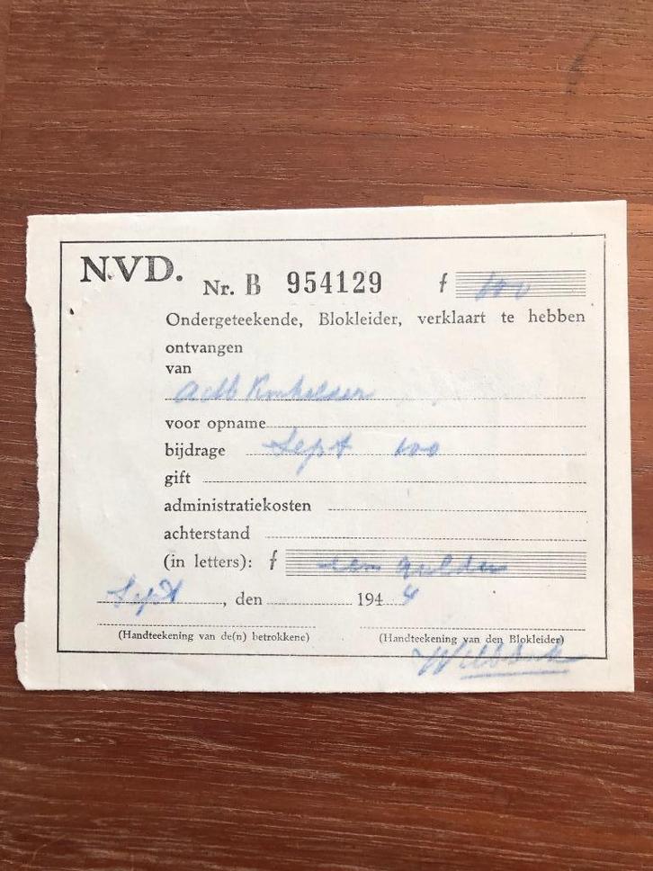 NSB September 1944 Kwitantie voor Alb. Kinkelder, Verzamelen, Militaria | Tweede Wereldoorlog, Landmacht, Nederland, Verzenden
