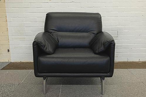 Leolux Bora Balanza fauteuil | Zwart leer | Nieuwstaat, Huis en Inrichting, Fauteuils, Zo goed als nieuw, Leer, 75 tot 100 cm