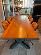 Houten boomstam tafel 100 x 250 cm. 6 cm dik. stalen X-poten, Ophalen, Gebruikt, 200 cm of meer, 50 tot 100 cm