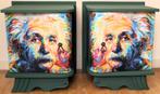 2 Groene nachtkastjes “Einstein”, pop art, eclectisch, Huis en Inrichting, Ophalen of Verzenden, Zo goed als nieuw, Minder dan 45 cm